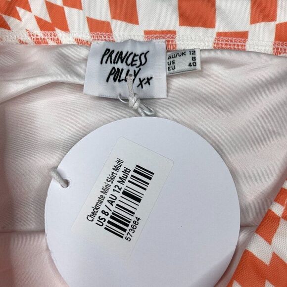Princess Polly Checkmate Mini Skirt Orange White - Picture 5 of 10